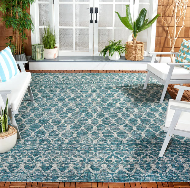 Safavieh Courtyard 8'-0" x 11'-0" Rug in Teal / Grey