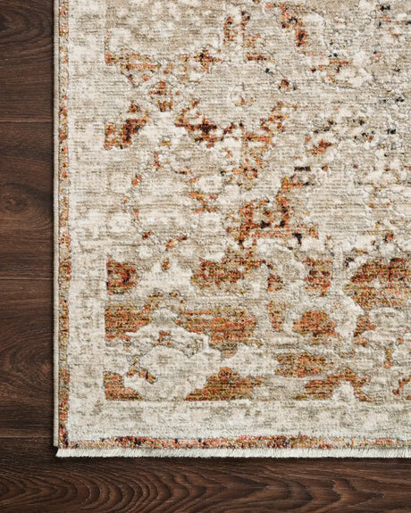 Loloi Theia The-07 Natural/Rust Rug - corner on wood