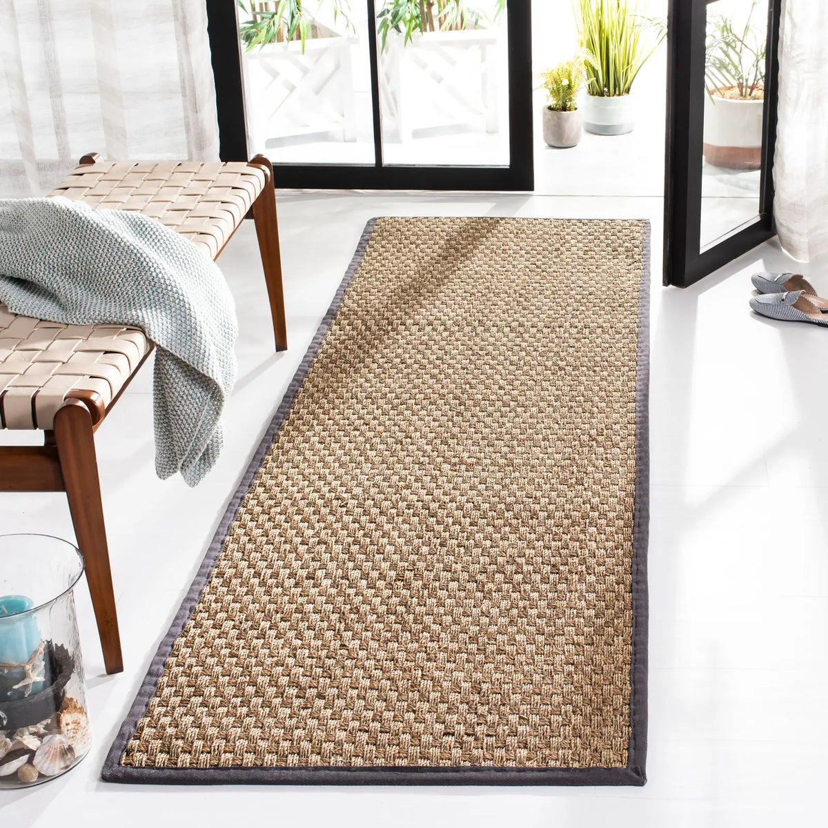 Safavieh Natural Fiber 2'-6" x 10'-0" Rug in Natural / Dark Grey