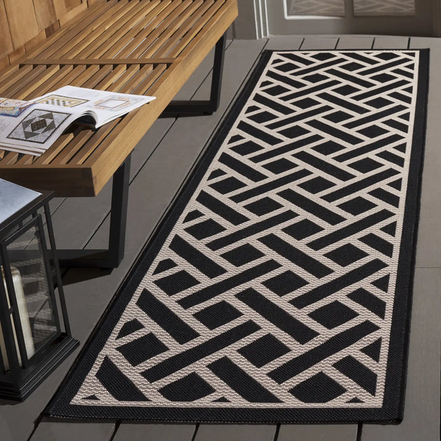 Safavieh Courtyard 2'-3" x 8'-0" Rug in Black / Light Beige