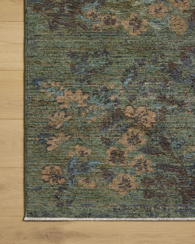 Loloi Winchester WNC-05 Traditional Power Loomed Seafoam Green, Teal Rug - corner on wood