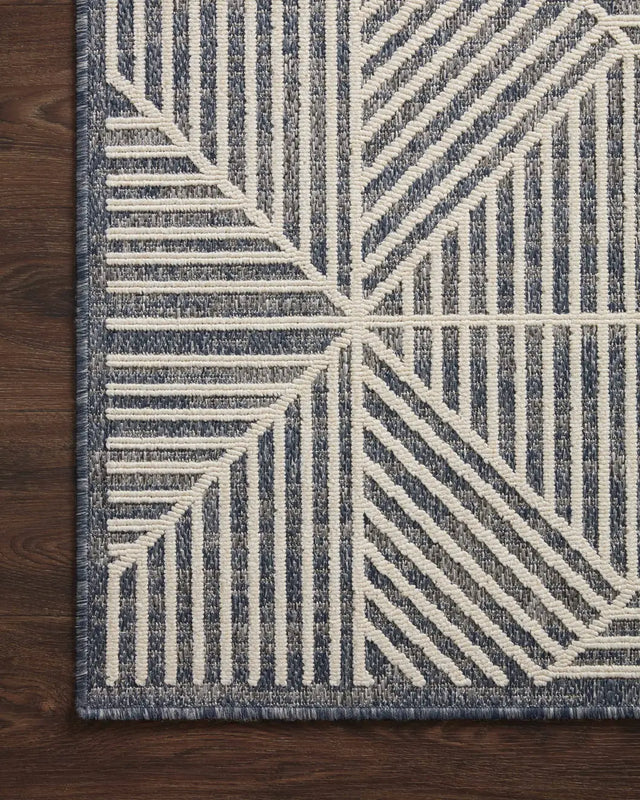 Loloi Rainier Rai-03 Denim/Ivory Rug - corner on wood