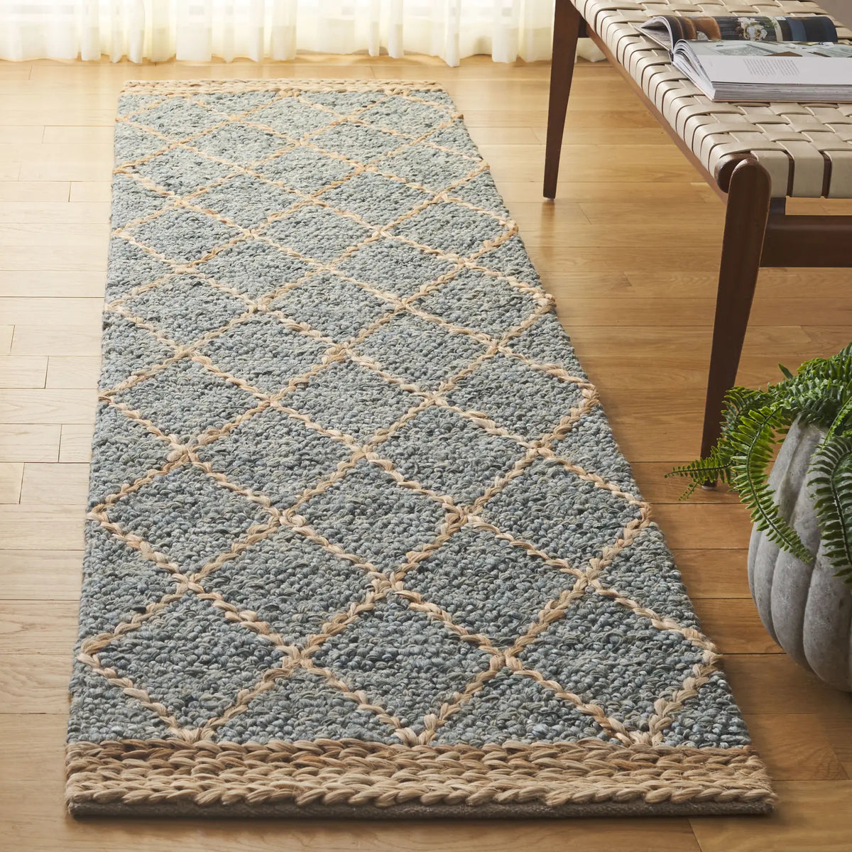 Safavieh Natural Fiber 2'-3" x 9'-0" Rug in Light Blue / Natural