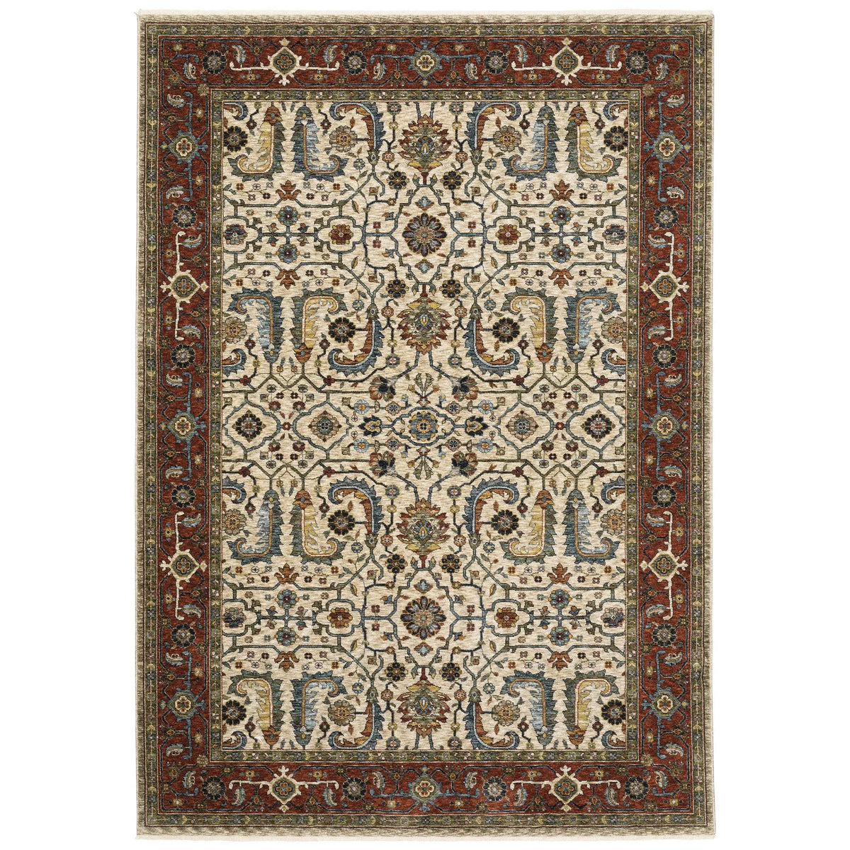 Oriental Weavers Sphinx Aberdeen 144D1 Ivory/ Red Rugs - main flat