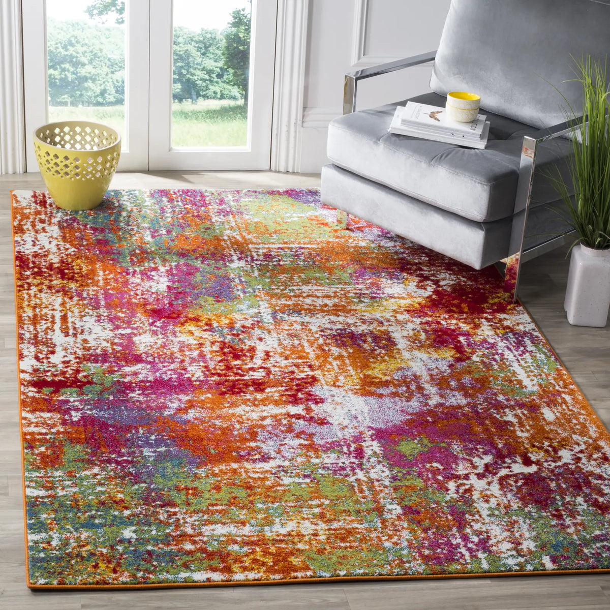 Safavieh Watercolor 4'-0" x 6'-0" Rug in Orange / Green