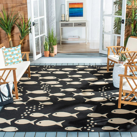 Safavieh Courtyard 10'-0" x 14'-0" Rug in Black / Beige