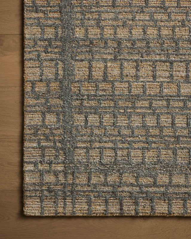 Loloi Elias Ela-05 Wheat/Charcoal Rug - corner on wood