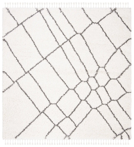 Safavieh Moroccan Fringe Shag 6'-7" x 6'-7" Rug in Ivory / Grey