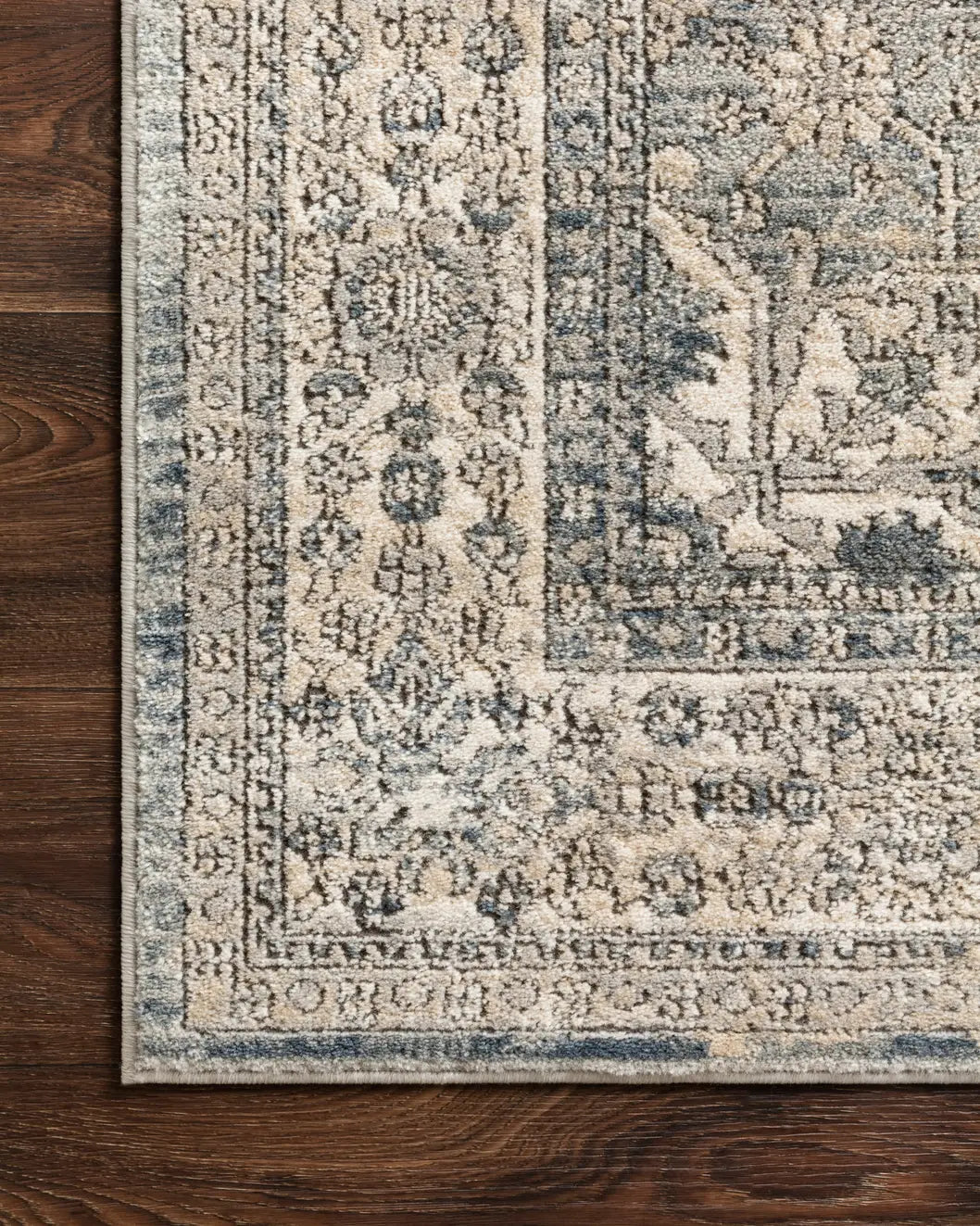 Loloi Teagan Tea-04 Sky/Natural Rugs - corner on wood