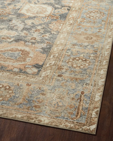 Loloi Margot Mat-03 Ocean/Spice Rugs - angled corner on wood