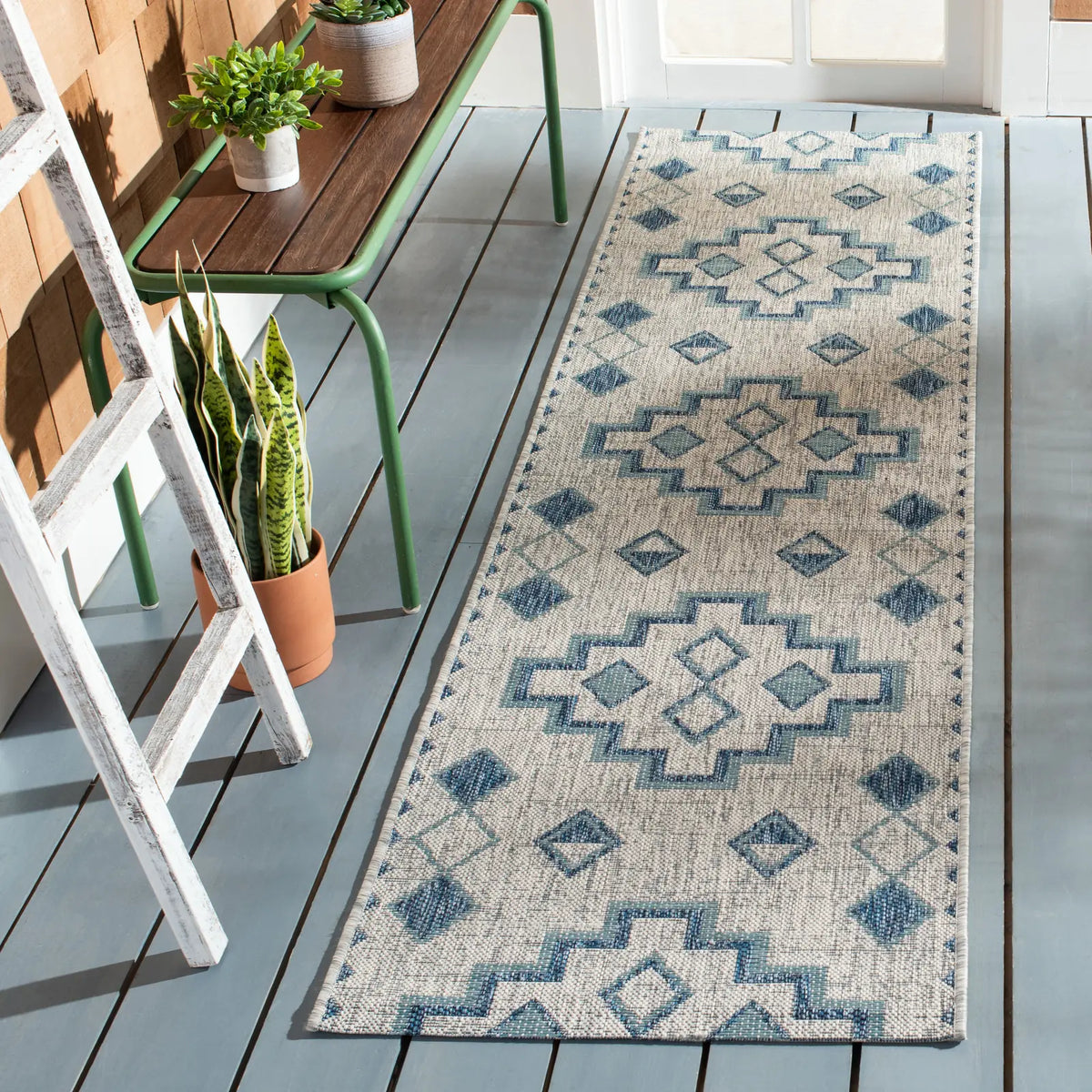 Safavieh Courtyard 2'-3" x 8'-0" Rug in Grey / Aqua