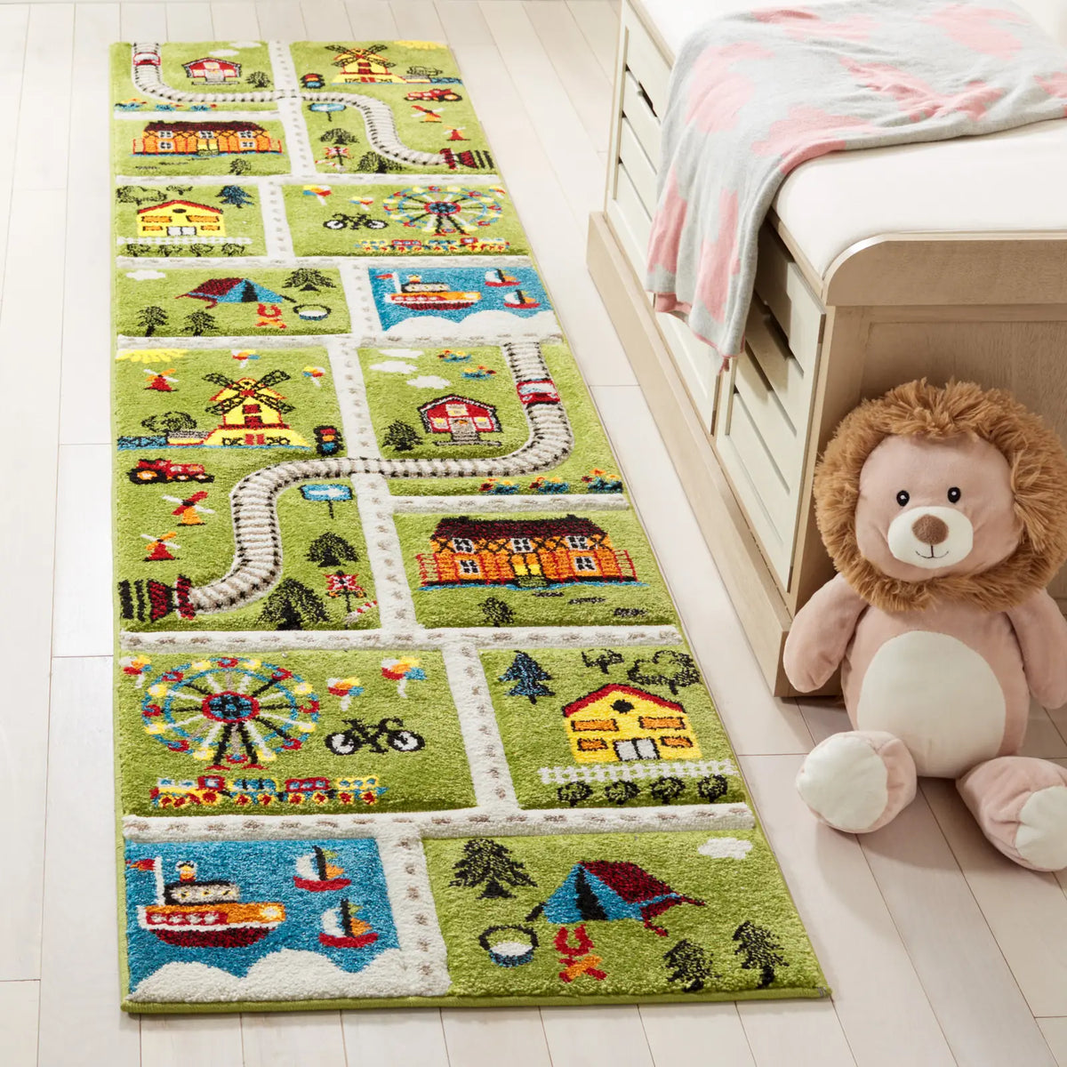 Safavieh Carousel Kids 100 2'-0" x 8'-0" Rug in Green / Beige