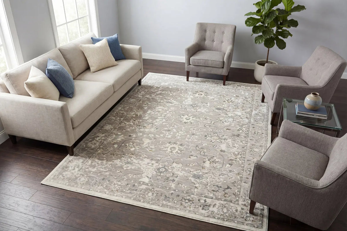 Dynamic Rugs Azure 12580 Power Loomed Traditional Cream/Grey/Blue Rug - Room
