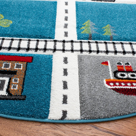 Safavieh Carousel Kids 100 5'-3" x 5'-3" Rug in Turquoise / Ivory