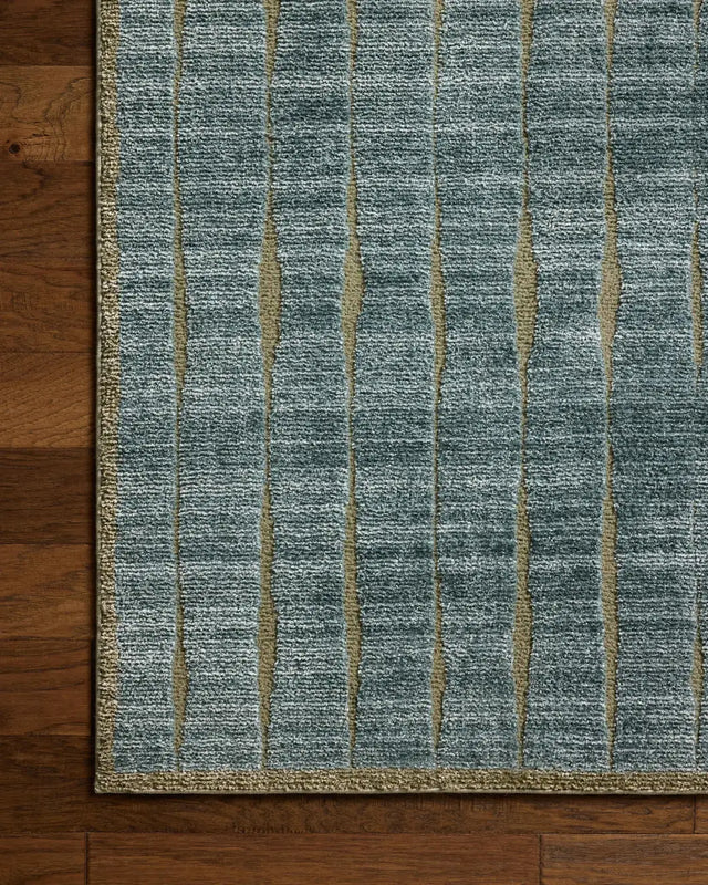 Chris Loves Julia x Loloi Calvin CLV-02 Ocean / Olive Rug - corner on wood