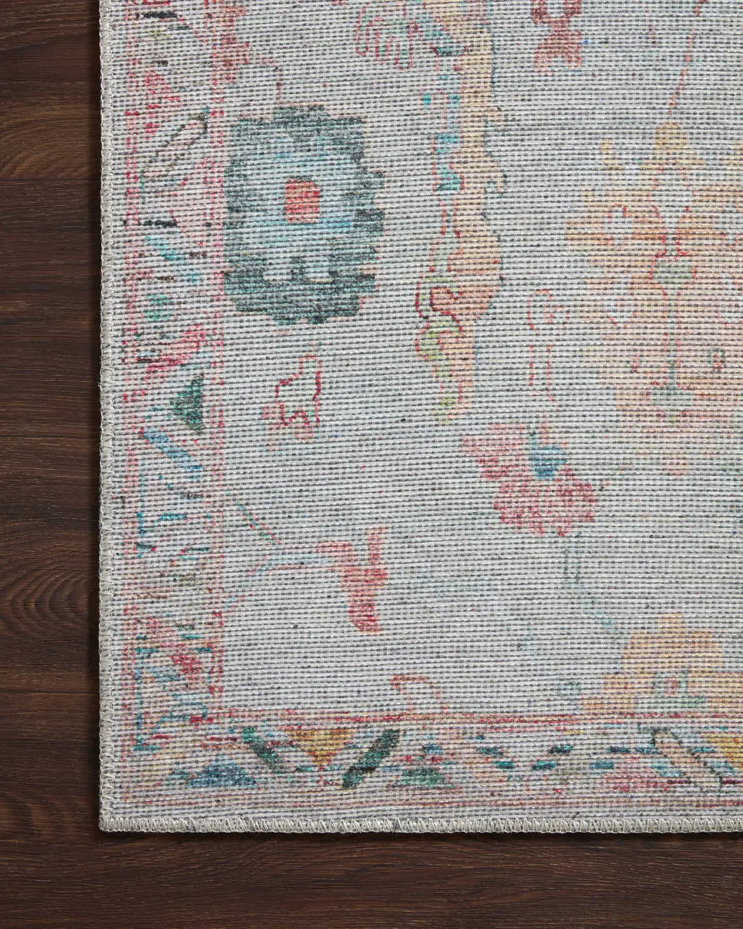 Loloi Elysium Ely-01 Pebble/Multi Rug - corner on wood