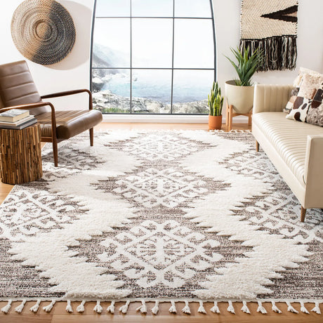 Safavieh Moroccan Tassel Shag 10'-0" x 14'-0" Rug in Ivory / Brown
