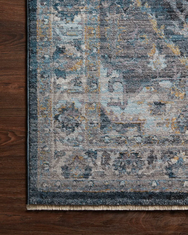 Loloi Samra Sam-01 Denim/Grey Rugs - corner on wood
