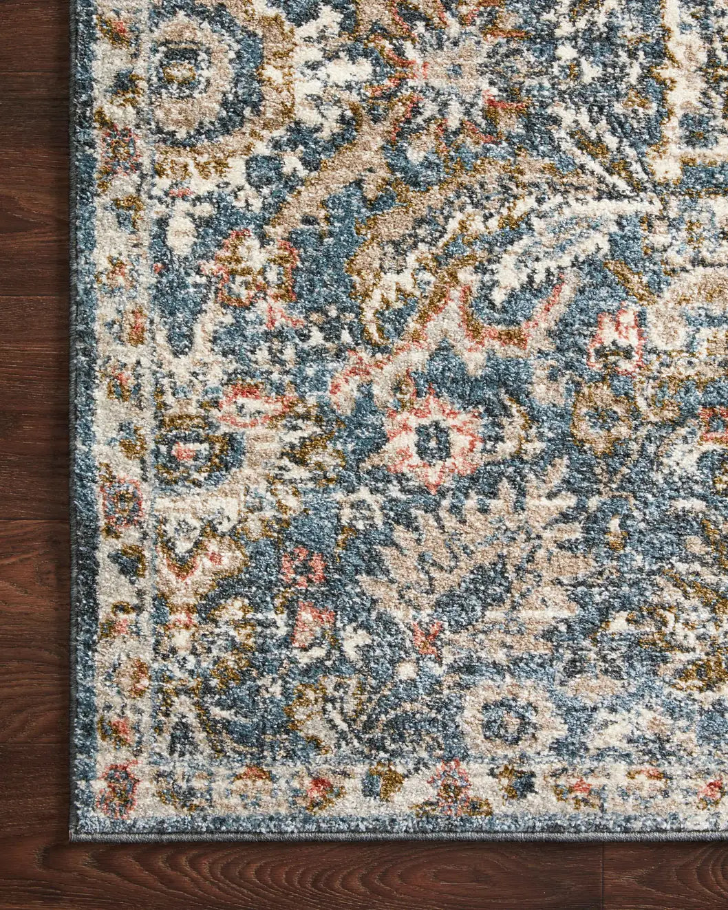 Loloi Saban Sab-04 Blue/Sand Rugs - corner on wood