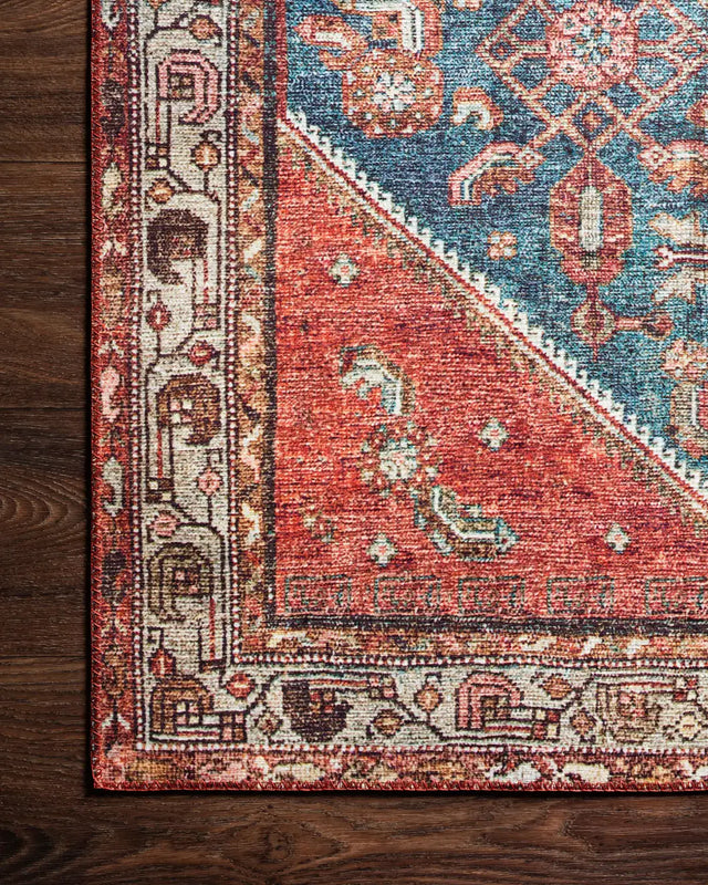 Loloi Layla Lay-10 Marine/Clay Rugs - corner on wood