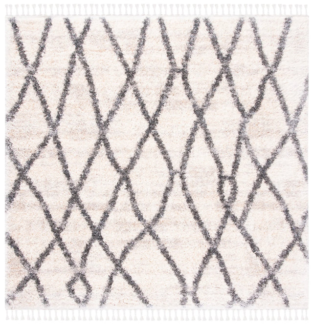 Safavieh Berber Fringe Shag 6'-7" x 6'-7" Rug in Creme / Black