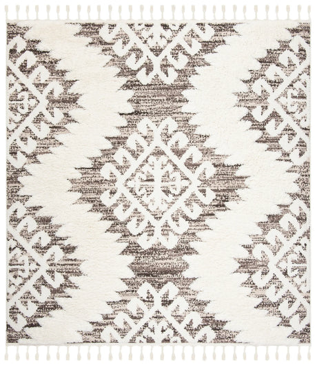 Safavieh Moroccan Tassel Shag 6'-7" x 6'-7" Rug in Ivory / Brown
