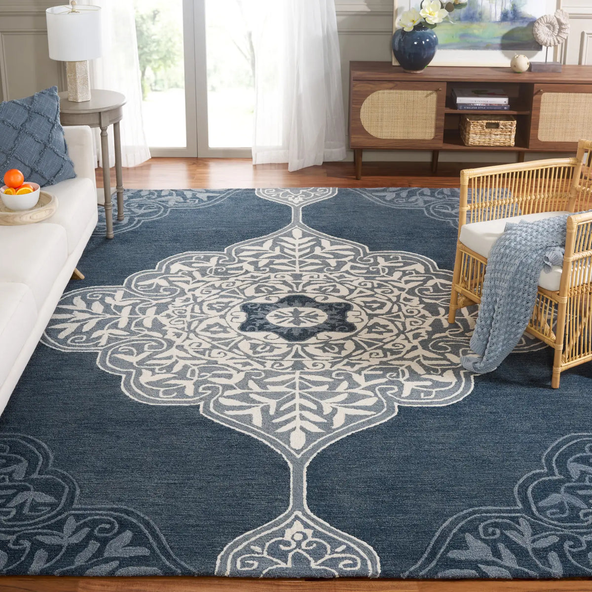 Safavieh Micro-Loop 8'-0" x 10'-0" Rug in Grey / Navy