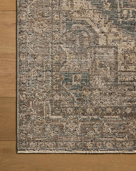 Loloi Priscilla PRL-04 Blue / Bark Rug - corner on wood