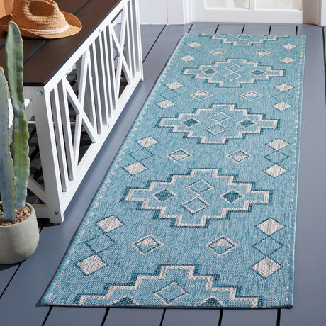 Safavieh Courtyard 2'-3" x 8'-0" Rug in Aqua / Grey