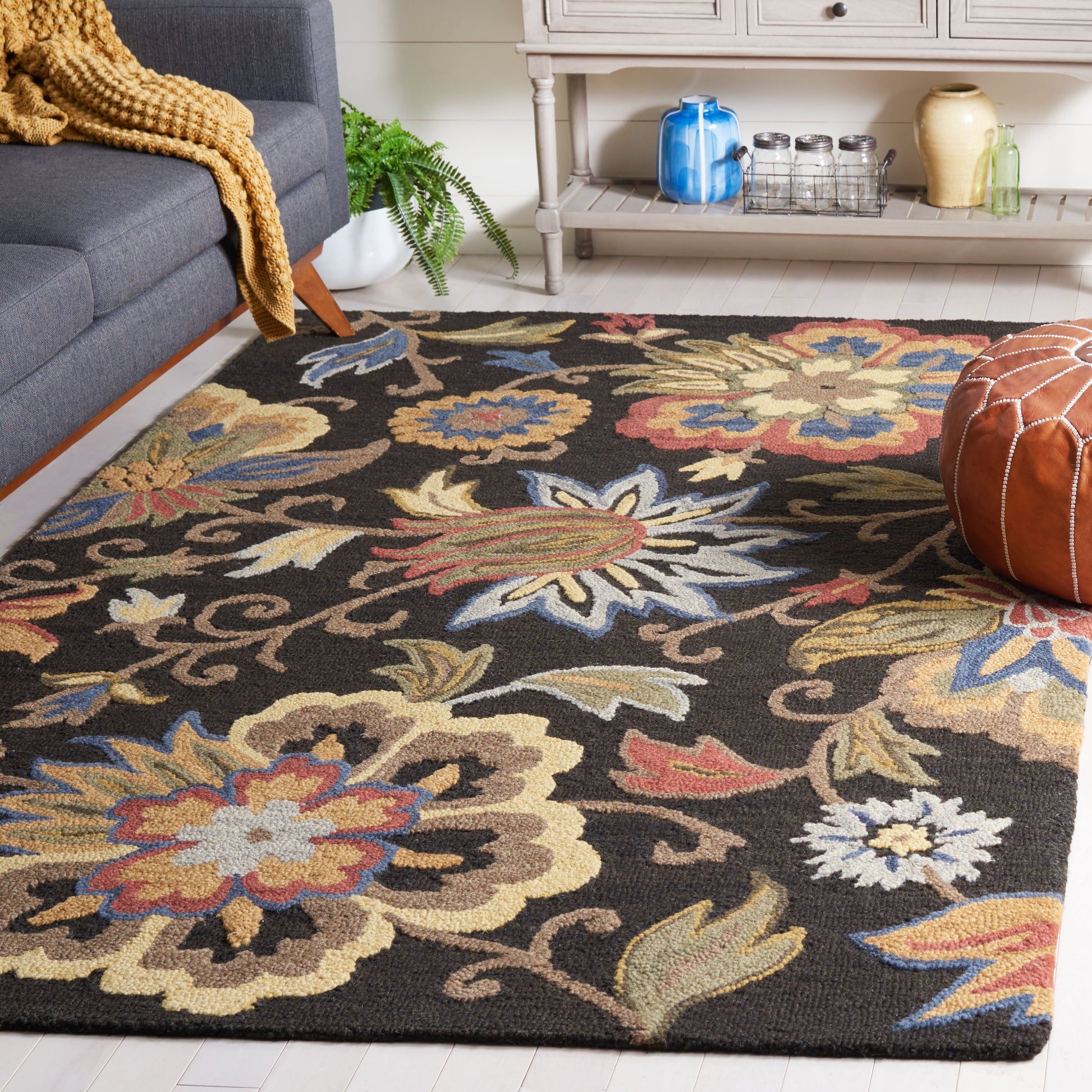 Safavieh Blossom Blm404Z Black/Yellow Area Rug