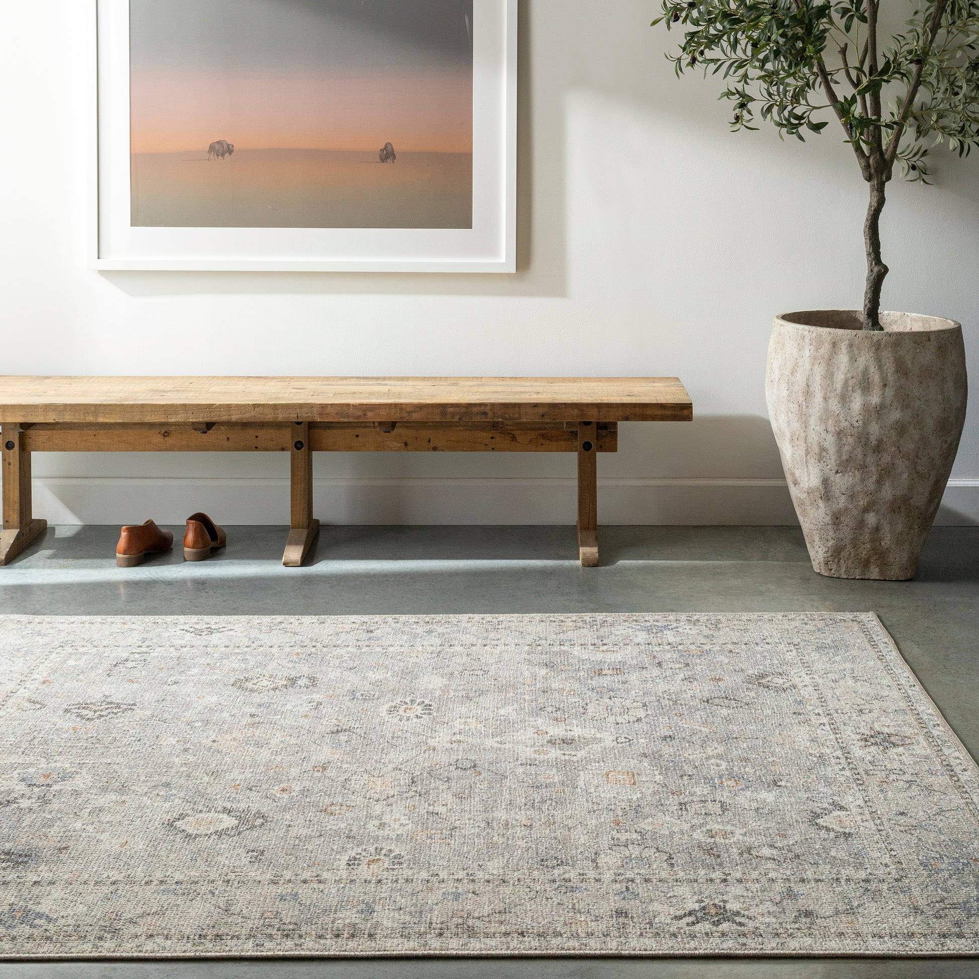 Surya Davina Bocc-2300 Medium Gray, Light Beige, Brown, Denim, White Area Rug