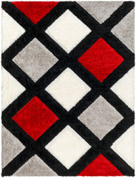 Surya Bologna Bog-2301 Light Silver, Jet Black, Metallic - Silver, Burgundy Rug.