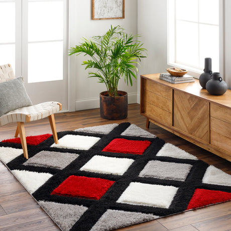 Surya Bologna Bog-2301 Light Silver, Jet Black, Metallic - Silver, Burgundy Rug.