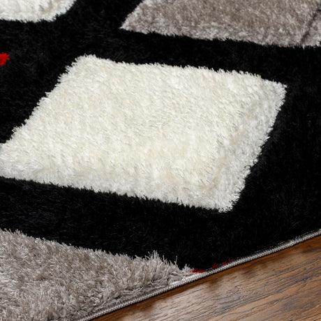 Surya Bologna Bog-2301 Light Silver, Jet Black, Metallic - Silver, Burgundy Rug.