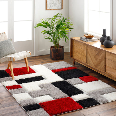 Surya Bologna Bog-2308 Pearl, Jet Black, Dark Red, Sage Rug.