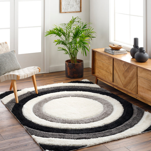 Surya Bologna Bog-2311 Light Silver, White, Jet Black Rug.