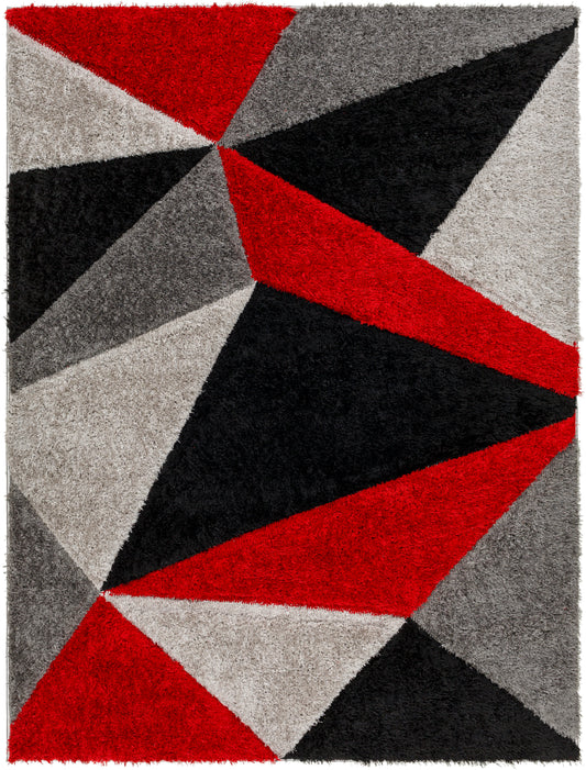 Surya Bologna Bog-2316 Dark Red, Jet Black, Pewter, Pale Slate, Charcoal Area Rug