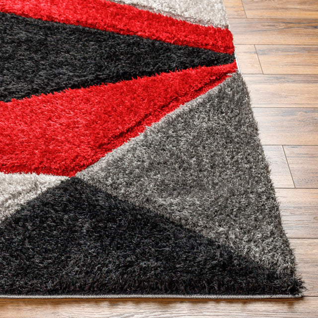 Surya Bologna Bog-2316 Dark Red, Jet Black, Pewter, Pale Slate, Charcoal Rug.