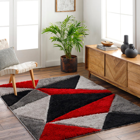 Surya Bologna Bog-2316 Dark Red, Jet Black, Pewter, Pale Slate, Charcoal Rug.