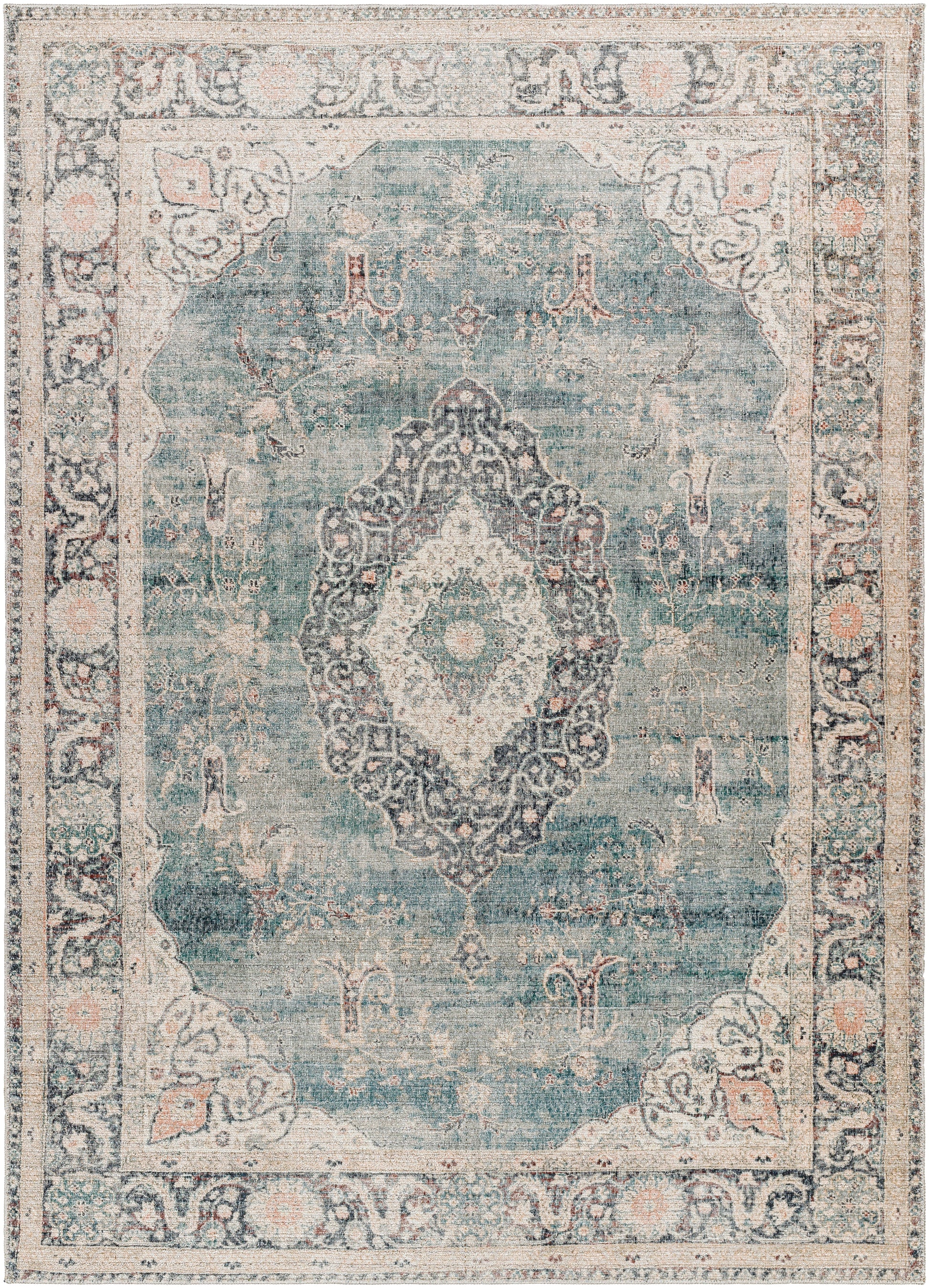 Surya Marlene Bomn-2300 Ice Blue, Blue, Cream, Light Sage, Charcoal, Burgundy Area Rug