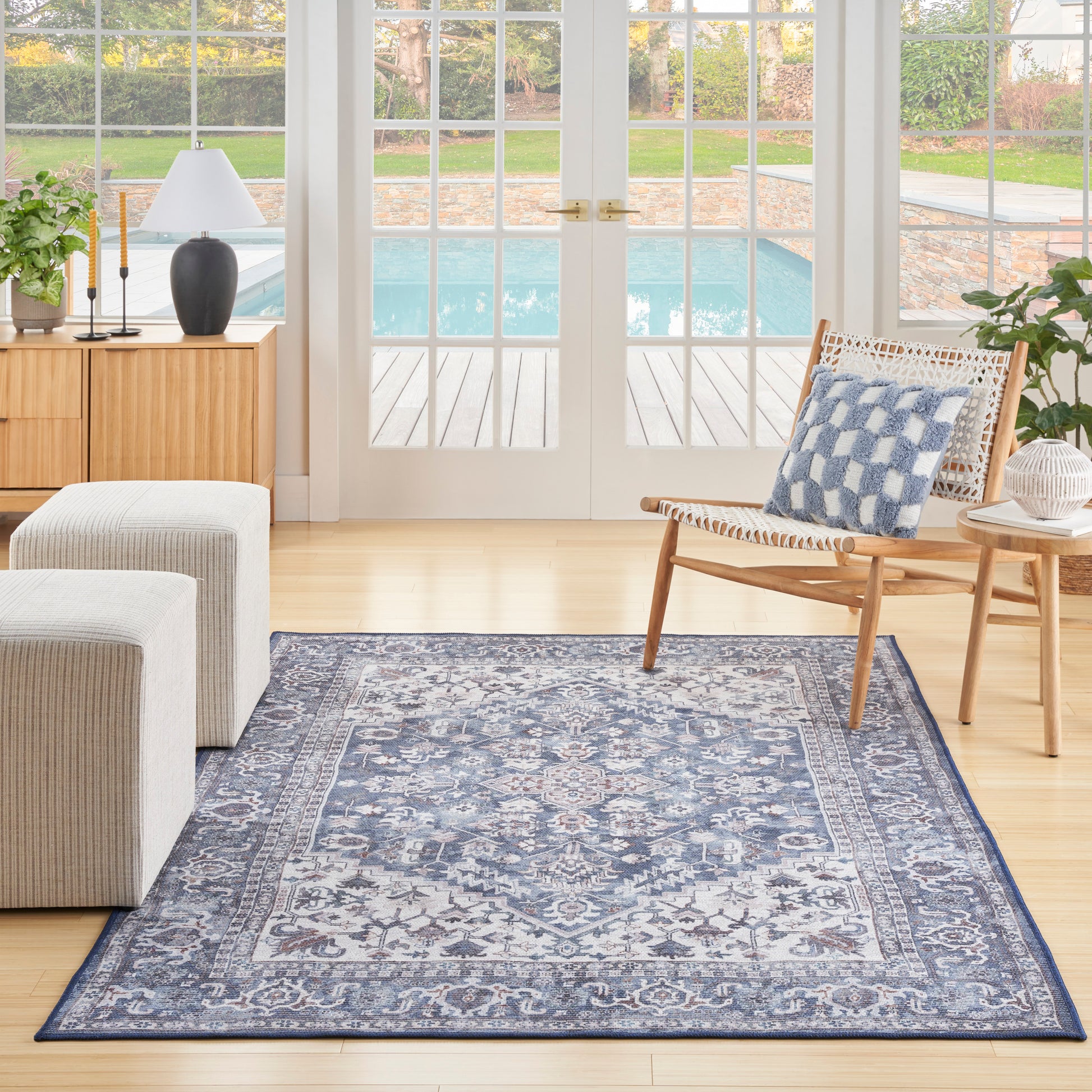 Nourison Machine Washable Series 1 X Nicole Curtis Sr104 Navy Ivory Area Rug