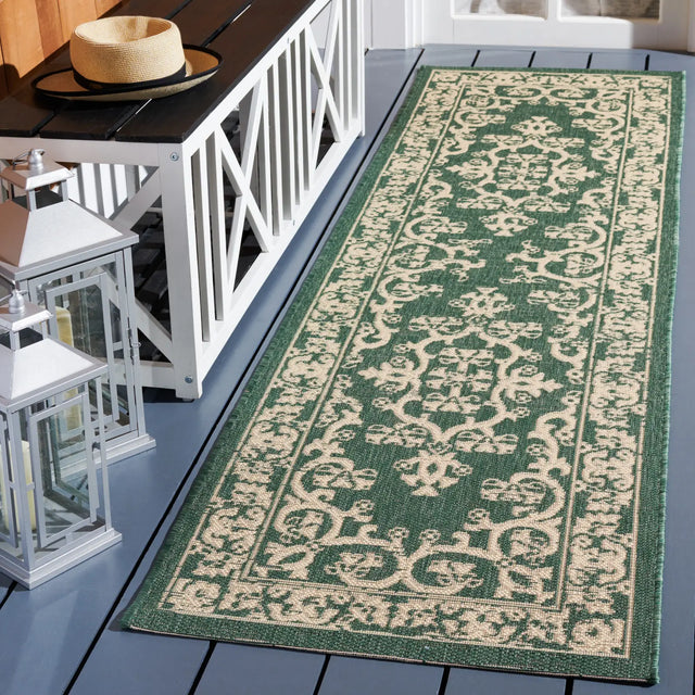 Safavieh Courtyard 2'-3" x 8'-0" Rug in Dark Green / Beige