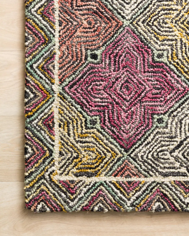 Loloi Spectrum Spe-03 Charcoal/Multi Rugs - corner on wood