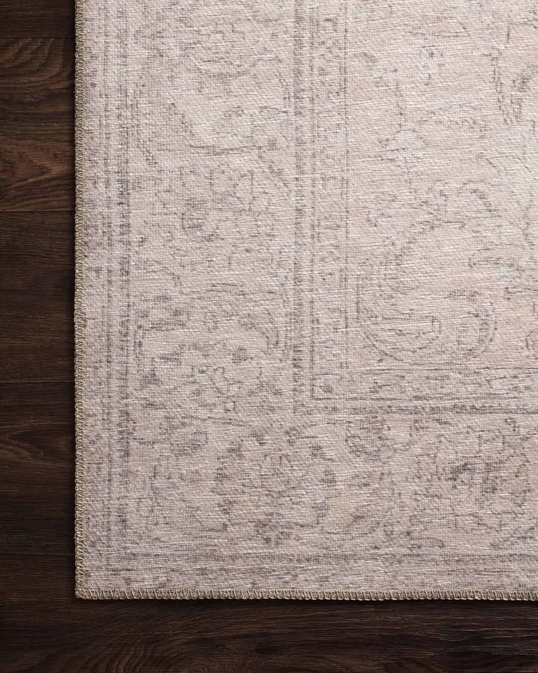 Loloi Loren Lq-12 Sand Rugs - corner on wood