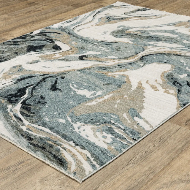 Oriental Weavers Sphinx ECHO ECH07 Blue Abstract Rugs - angle detail