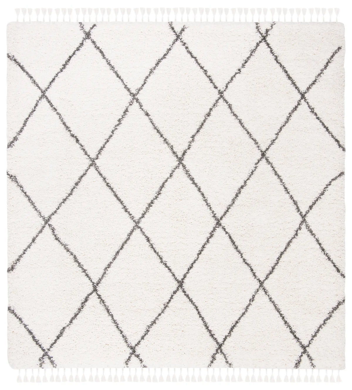 Safavieh Moroccan Fringe Shag 6'-7" x 6'-7" Rug in Ivory / Grey