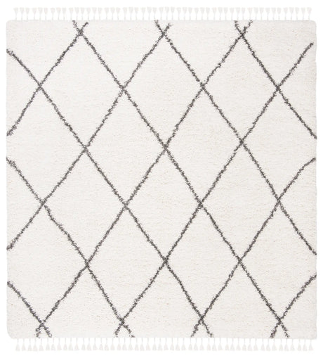 Safavieh Moroccan Fringe Shag 6'-7" x 6'-7" Rug in Ivory / Grey