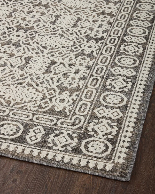 Loloi Rainier Rai-02 Pebble/Ivory Rug - angled corner on wood