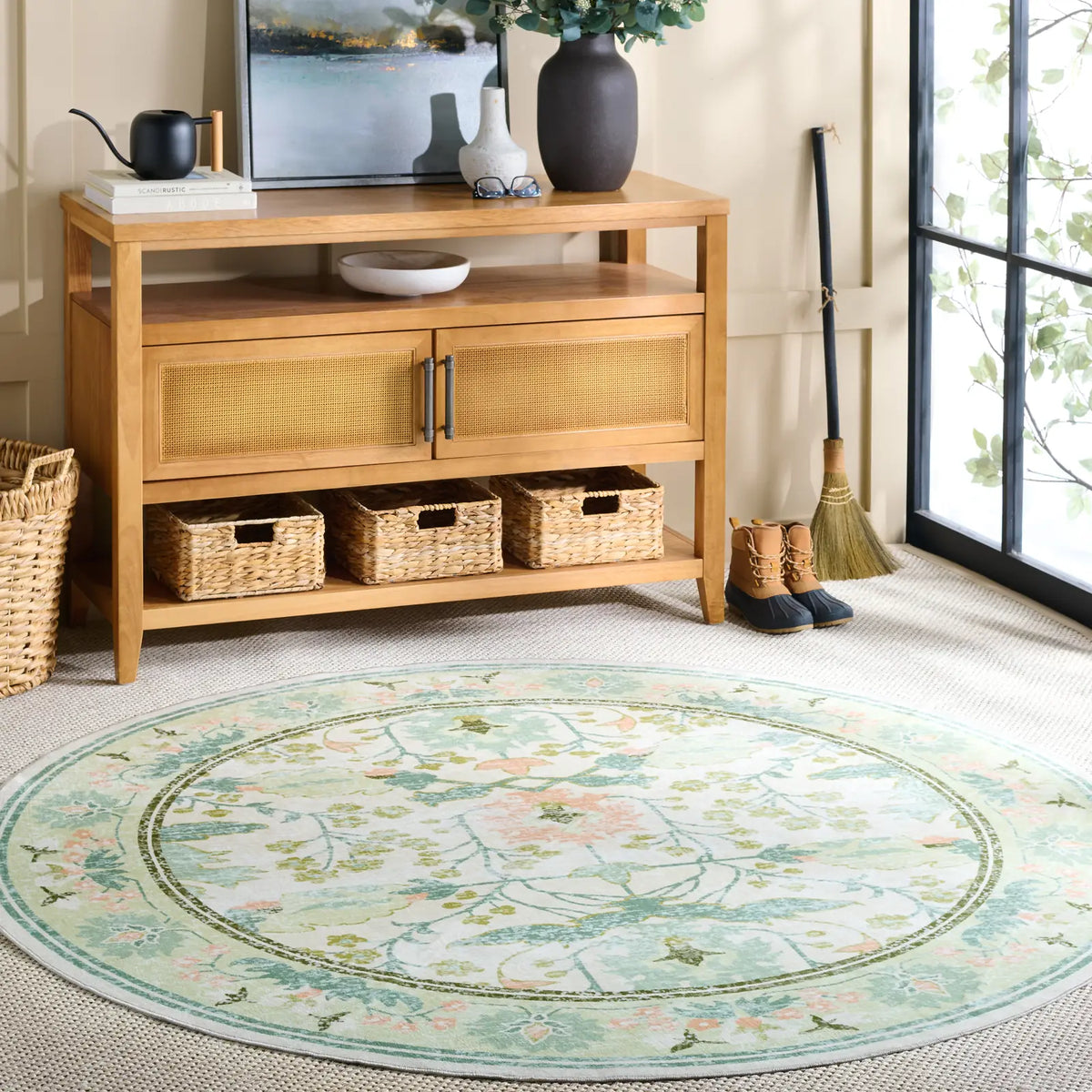 Safavieh Martha Stewart Washable 6'-0" x 6'-0" Rug in Beige / Green