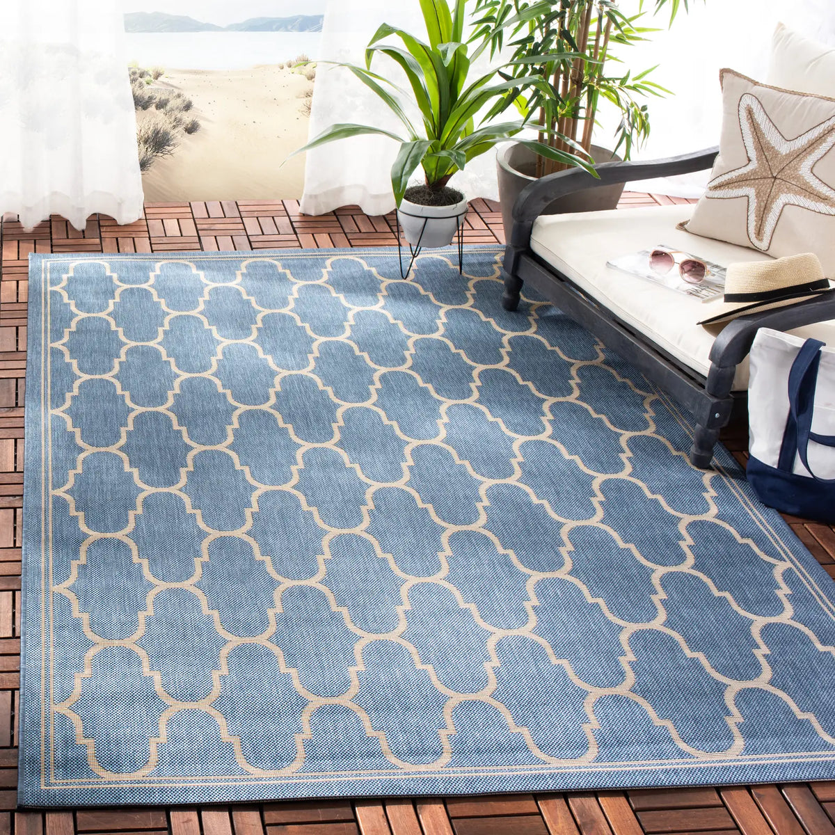 Safavieh Courtyard 5'-3" x 7'-7" Rug in Blue / Beige